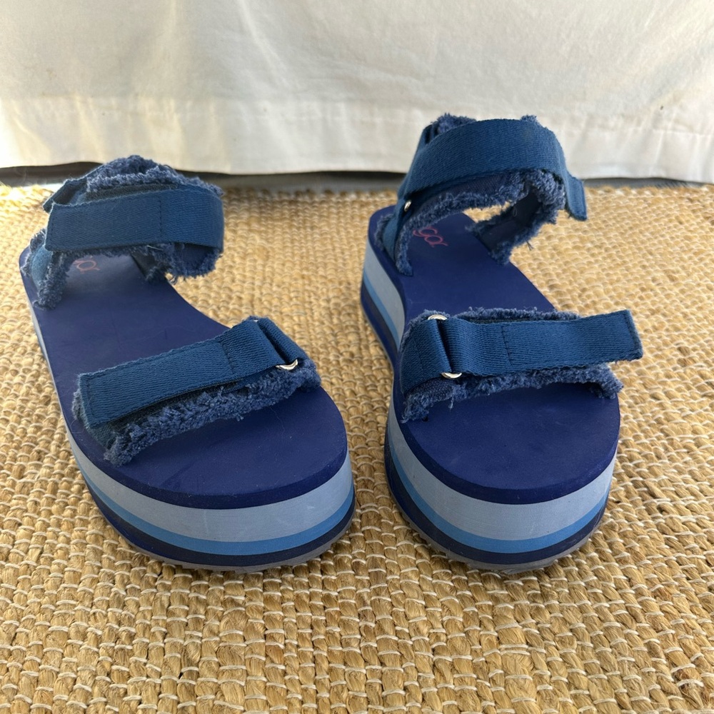 Sugar Gallery 2‎ platform sandals blue stripe Velcro straps size 10 NWOT - Picture 3 of 7